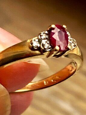 Graceful ruby & diamond ring set in 10K gold